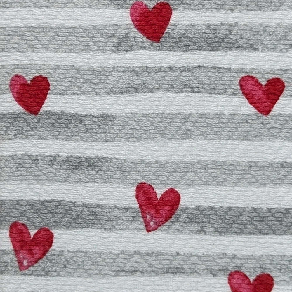 Kitchen Towel Set Of Four (4) Hearts & Stripes  On White (2) Solid Grey NWT